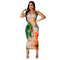 Women's Two Piece Outfits Print Vests Long Skirts Suit
