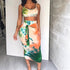 Women's Two Piece Outfits Print Vests Long Skirts Suit
