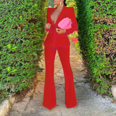 Women's Two Piece Outfits Suit Flare Bell Bottom Pants