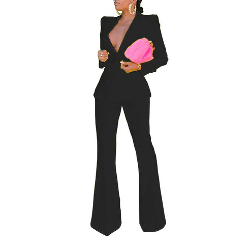 Women's Two Piece Outfits Suit Flare Bell Bottom Pants