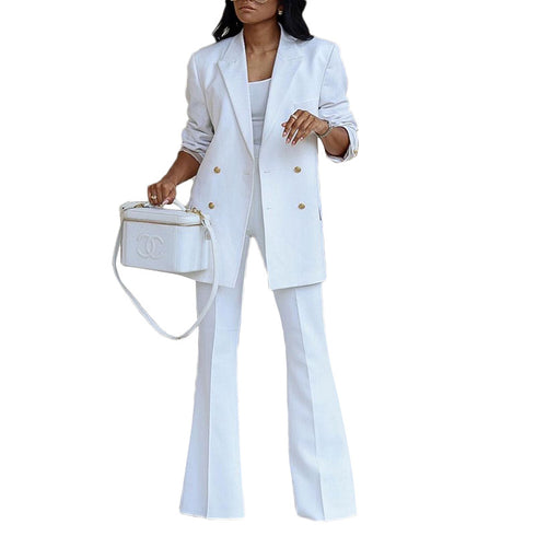 Women's Two Piece Outfits Suit Jacket Wide Straight Leg Pants