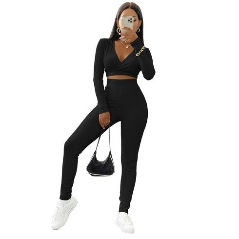 Women's Two Piece Outfits Sweat Suit Crop Tops
