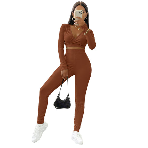 Women's Two Piece Outfits Sweat Suit Crop Tops