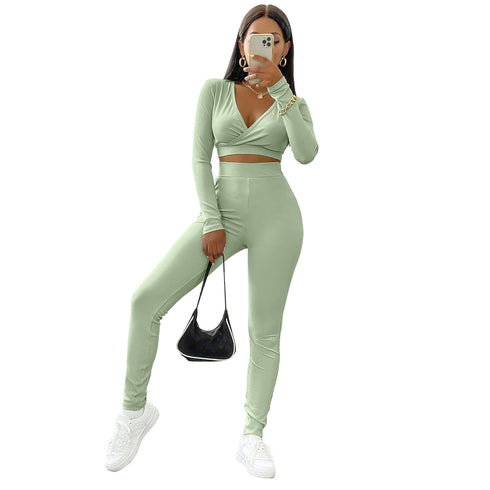 Women's Two Piece Outfits Sweat Suit Crop Tops