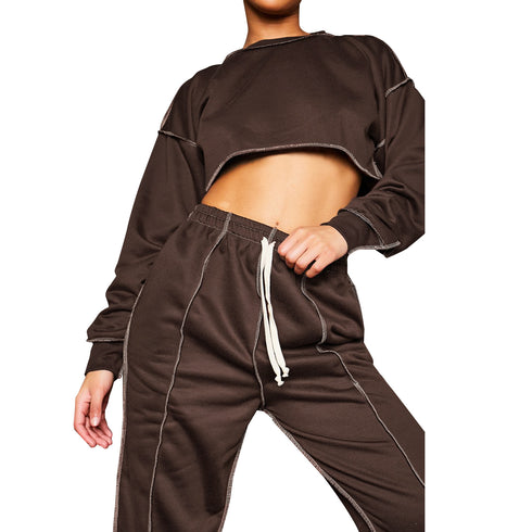 Women's Two Piece Outfits Wide Leg Long Pant Crop Tops