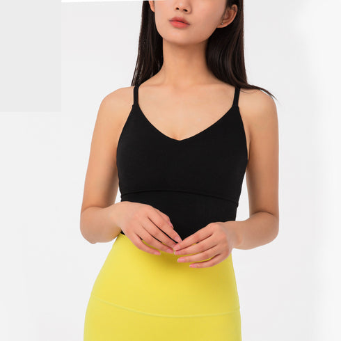 Women's V-Neck Spaghetti Strap Fitness Sport Yoga Bra