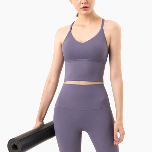 Women's V-Neck Spaghetti Strap Fitness Sport Yoga Bra