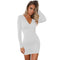 Women's V-neck Backless Long Sleeved Belted Dress