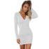 Women's V-neck Backless Long Sleeved Belted Dress