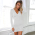 Women's V-neck Backless Long Sleeved Belted Dress