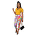 Women's V-neck Print T-shirts Pants Two Piece Outfits