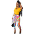 Women's V-neck Print T-shirts Pants Two Piece Outfits