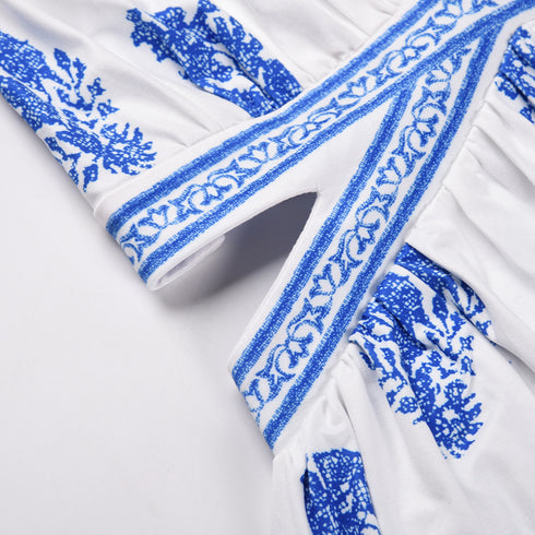 Women's V-neck Printed Slit Back Strap Long Dress