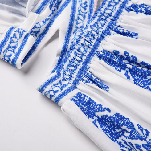 Women's V-neck Printed Slit Back Strap Long Dress