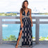 Women's V-neck Printed Slit Back Strap Long Dress