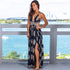 Women's V-neck Printed Slit Back Strap Long Dress