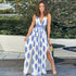 Women's V-neck Printed Slit Back Strap Long Dress