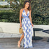 Women's V-neck Printed Slit Back Strap Long Dress
