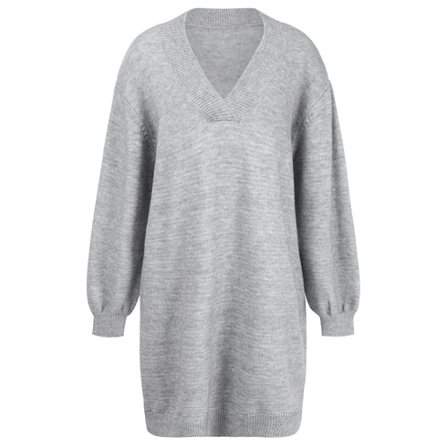 Women's V Neck Long Sleeves Medium Length Knitted Dress