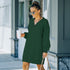 Women's V Neck Long Sleeves Medium Length Knitted Dress