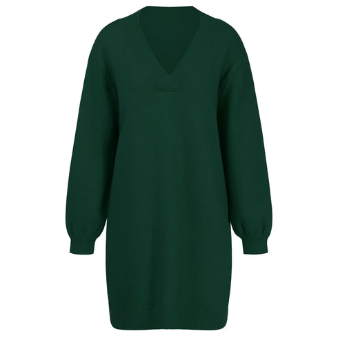 Women's V Neck Long Sleeves Medium Length Knitted Dress