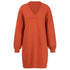 Women's V Neck Long Sleeves Medium Length Knitted Dress