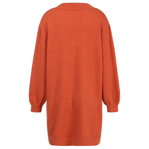 Women's V Neck Long Sleeves Medium Length Knitted Dress