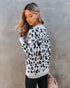 Women's V Neck Off Shoulder Leopard Print Loose Sweater