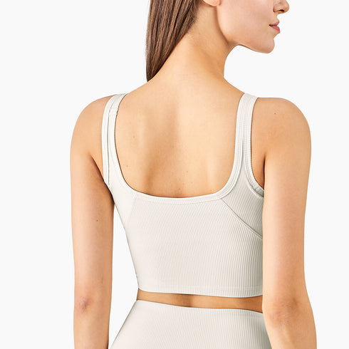 Women's Wide Straps Ribbed Tank Sports Fitness Tank