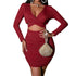 Women's Wine Red Sexy Crop Party Bodycon Dresses