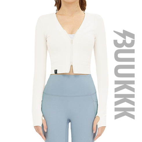 Women's Workout V-Neck Zipper Coat Running Track Jacket