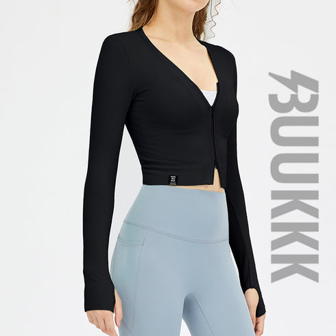 Women's Workout V-Neck Zipper Coat Running Track Jacket