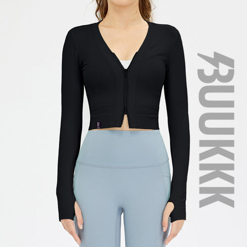 Women's Workout V-Neck Zipper Coat Running Track Jacket