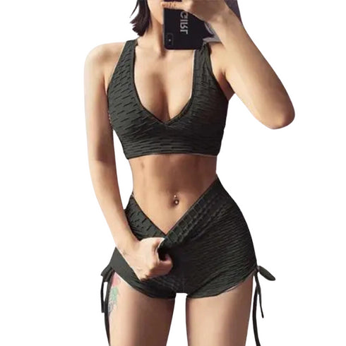 Women's Yoga Bra High Waist Drawstring Shorts Suits