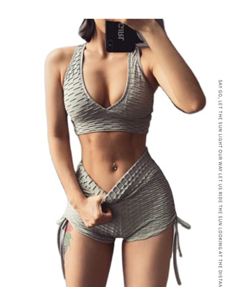 Women's Yoga Bra High Waist Drawstring Shorts Suits