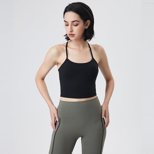 Women's Yoga Running Sleeveless Crop Tank with Bra Pads