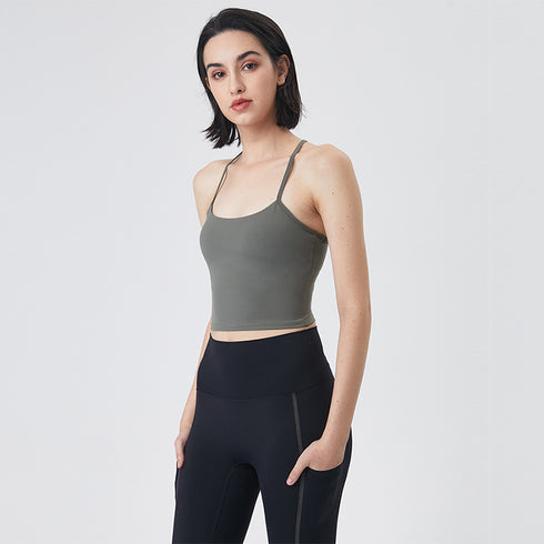 Women's Yoga Running Sleeveless Crop Tank with Bra Pads
