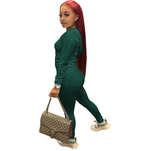 Women's Zipper Hoodie Tops Pants Two Piece Outfit