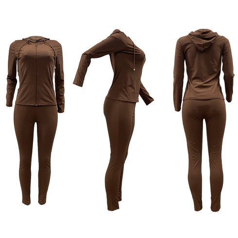 Women's Zipper Hoodie Tops Pants Two Piece Outfit