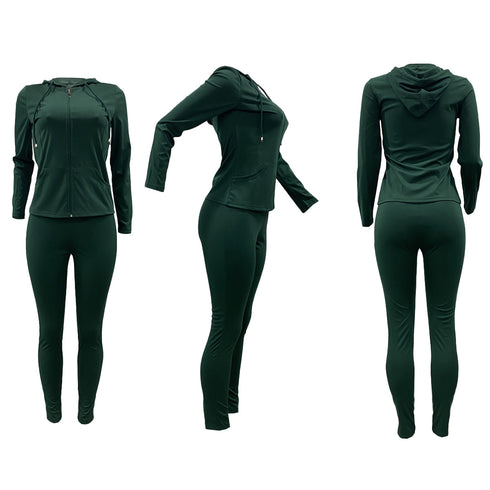 Women's Zipper Hoodie Tops Pants Two Piece Outfit