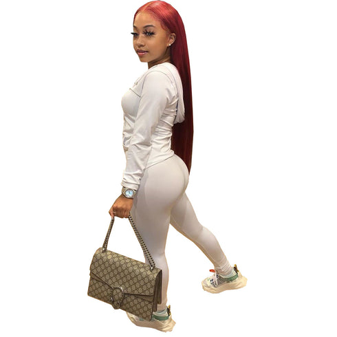 Women's Zipper Hoodie Tops Pants Two Piece Outfit