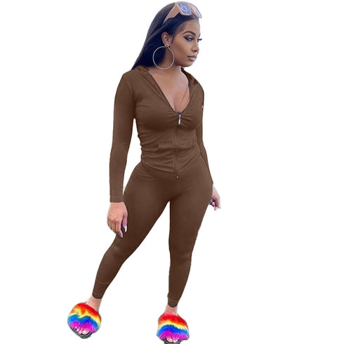 Women's Zipper Hoodie Tops Pants Two Piece Outfit