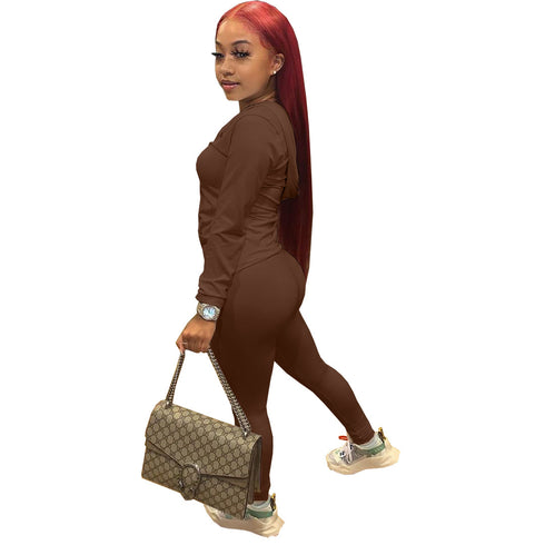 Women's Zipper Hoodie Tops Pants Two Piece Outfit