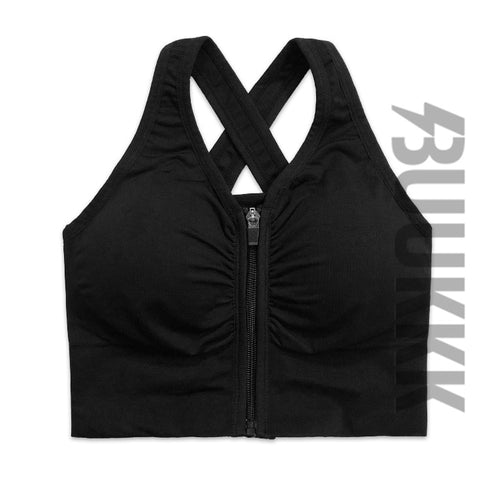 Women's Zipper Sleeveless Removable Cups Fitness Bra Tank