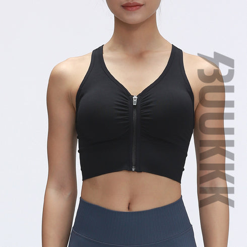 Women's Zipper Sleeveless Removable Cups Fitness Bra Tank