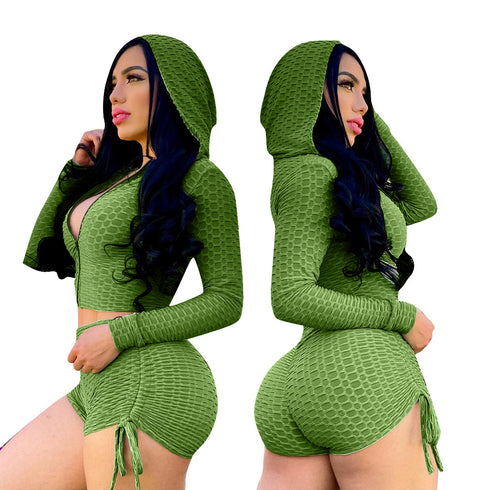 Yoga Women's Zipper Hoodie Two Piece Outfits Sport Suit