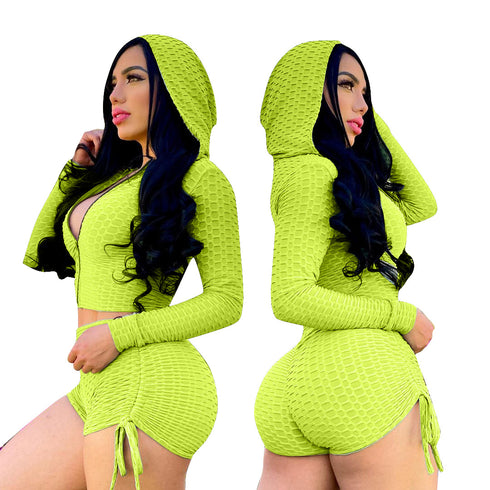 Yoga Women's Zipper Hoodie Two Piece Outfits Sport Suit