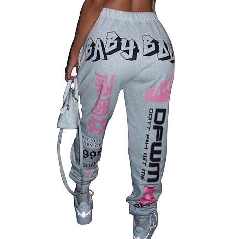 Young Women's Loose Fashionable Printed Sportswear Pants