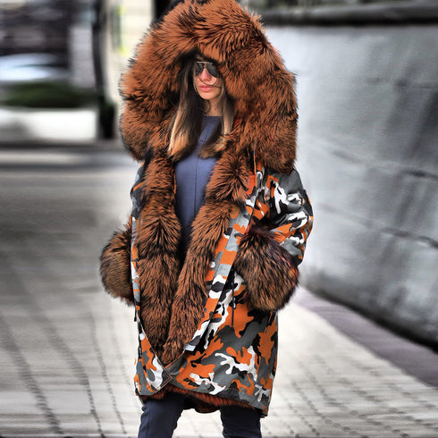 Young Women's Stylish Thick Cotton-padded Faux Fur Coats