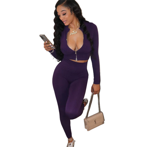 Zip Up Sportswear Women's Fit Two Piece Outfits
